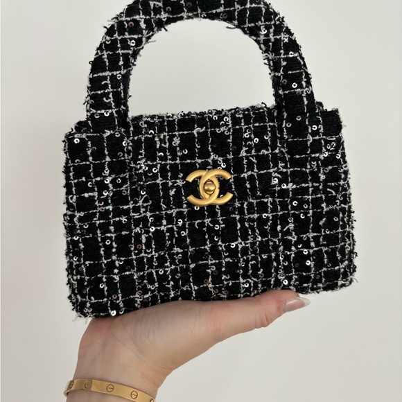 NWT 🖤 CHANEL 24P Black & White Tweed Small Nano Shopper Kelly Bag - Picture 3 of 16